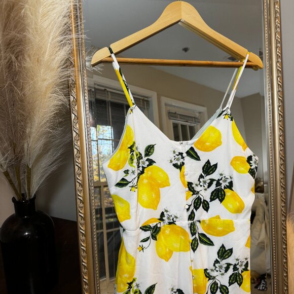 Lulus Air Yellow Lemon & Floral Print High-Low Midi Dress – Size [L] - Picture 3 of 12